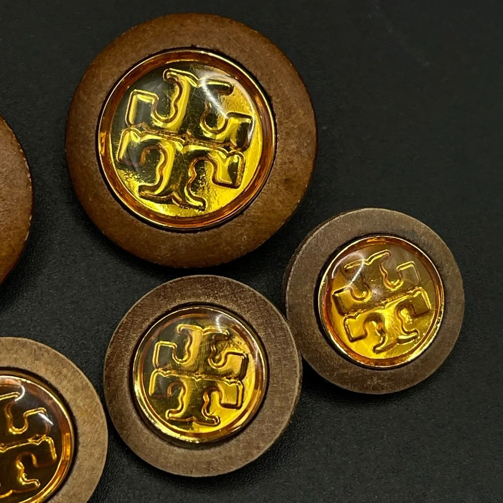 Tory Burch Replacement T Logo‎ Buttons Women Brown Gold Wood 6pc Set 1